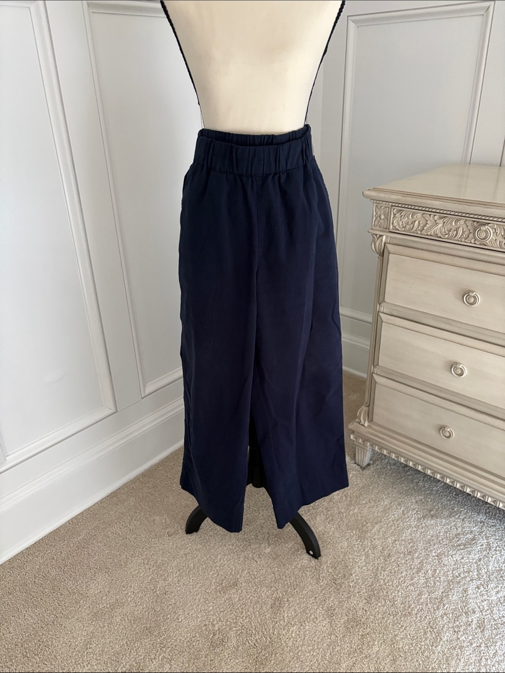 J. Crew Navy Elastic-Waist Wide Leg Pants